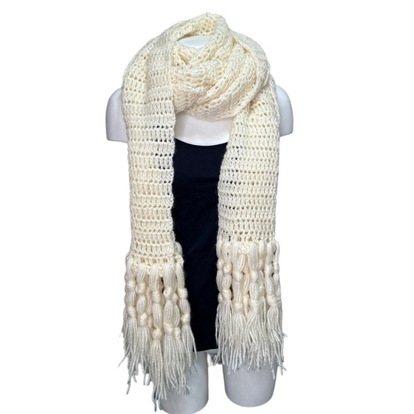 Handmade Knit Extra Long Cream Scarf - Picture 1 of 5